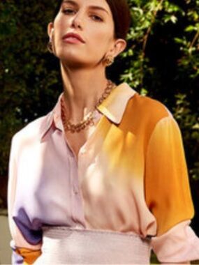 A.L.C. Silk Dip Dye Pastel Long Sleeve Women's Blouse